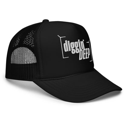 Diggin' Deep Podcast 3D Puff Foam Trucker Hat - White