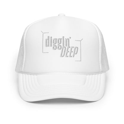 Diggin' Deep Podcast 3D Puff Foam Trucker Hat - White