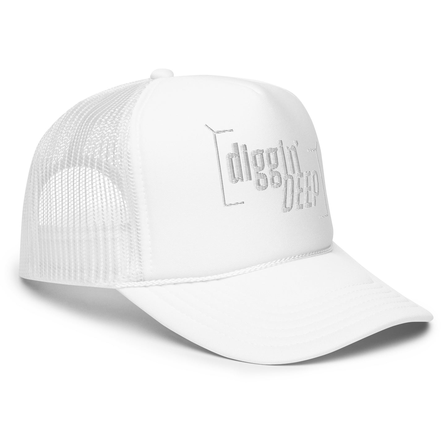 Diggin' Deep Podcast 3D Puff Foam Trucker Hat - White